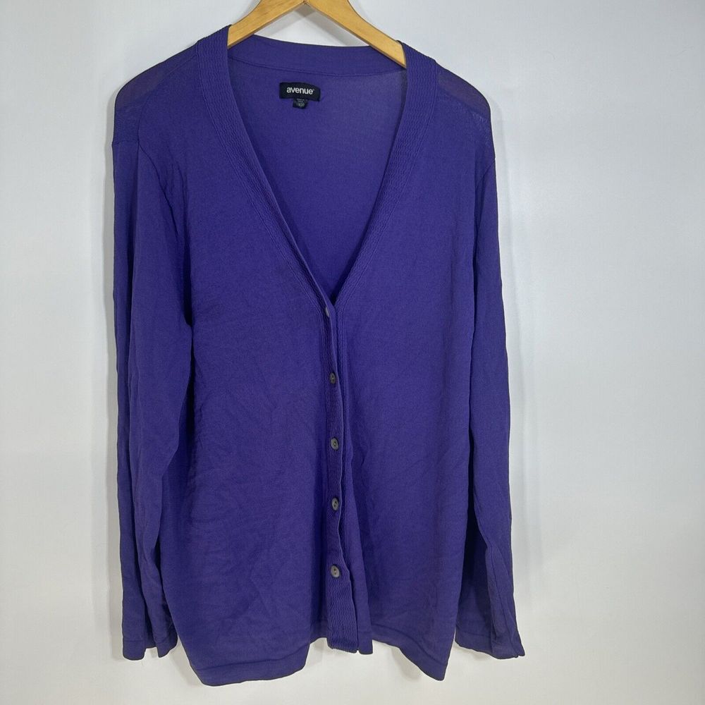 Avenue Womens Purple V-Neck Button Front Cardigan Sweater Plus Size 18/20